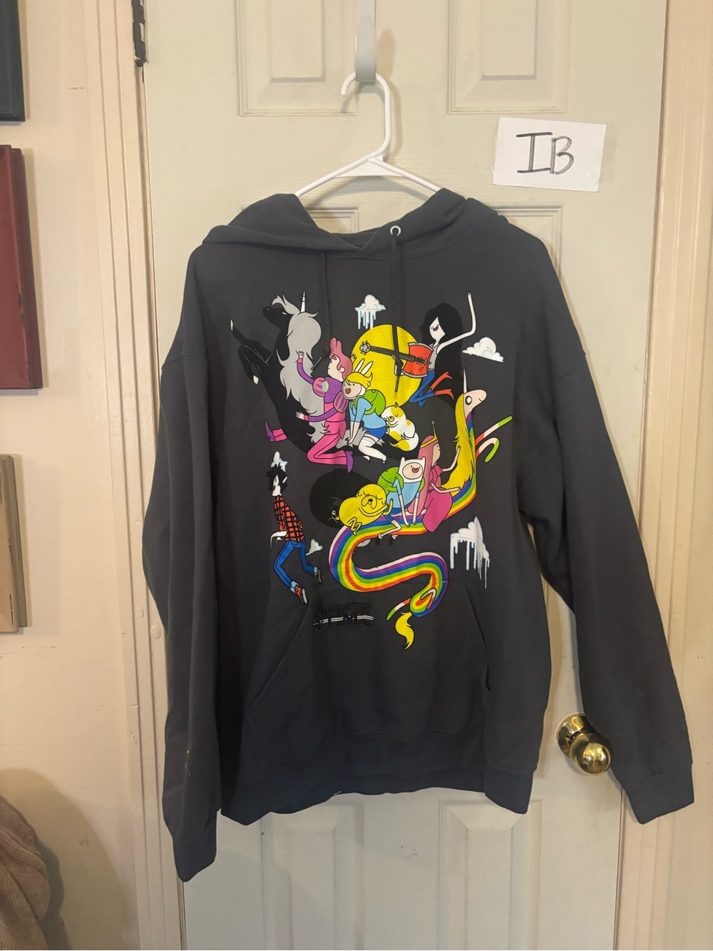 Cartoon Network Men’s Dark Gray Zip-Up Hoodie with Colorful Adventure Graphic